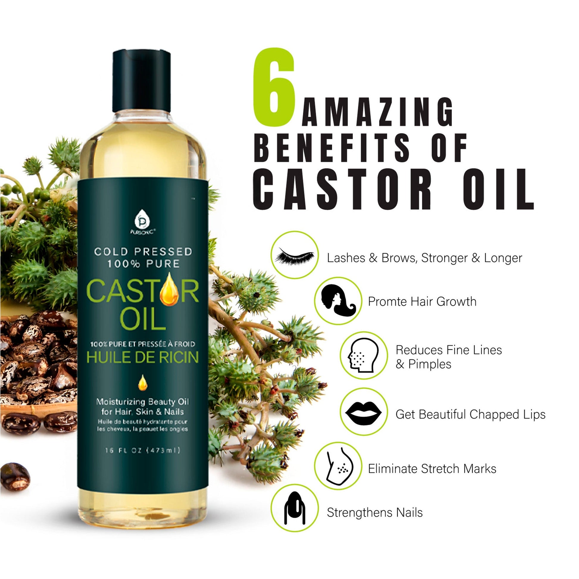 100% Pure Cold Pressed Castor Oil 16 Oz-1