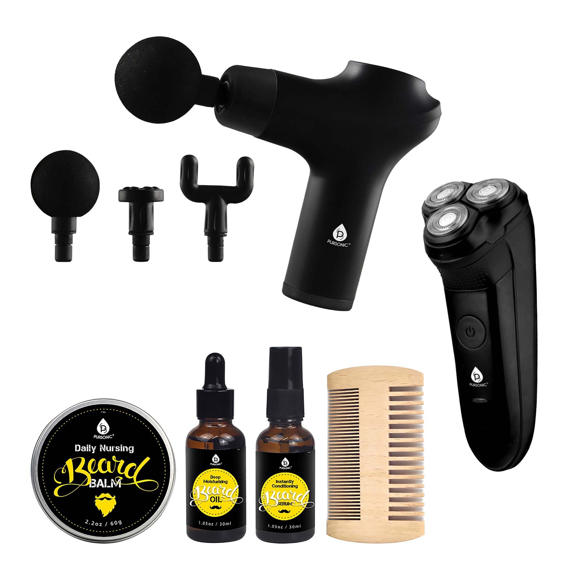 The Ultimate Men's Grooming & Relaxation Bundle – Beard Care, Electric Shaver, and Massage Gun-0