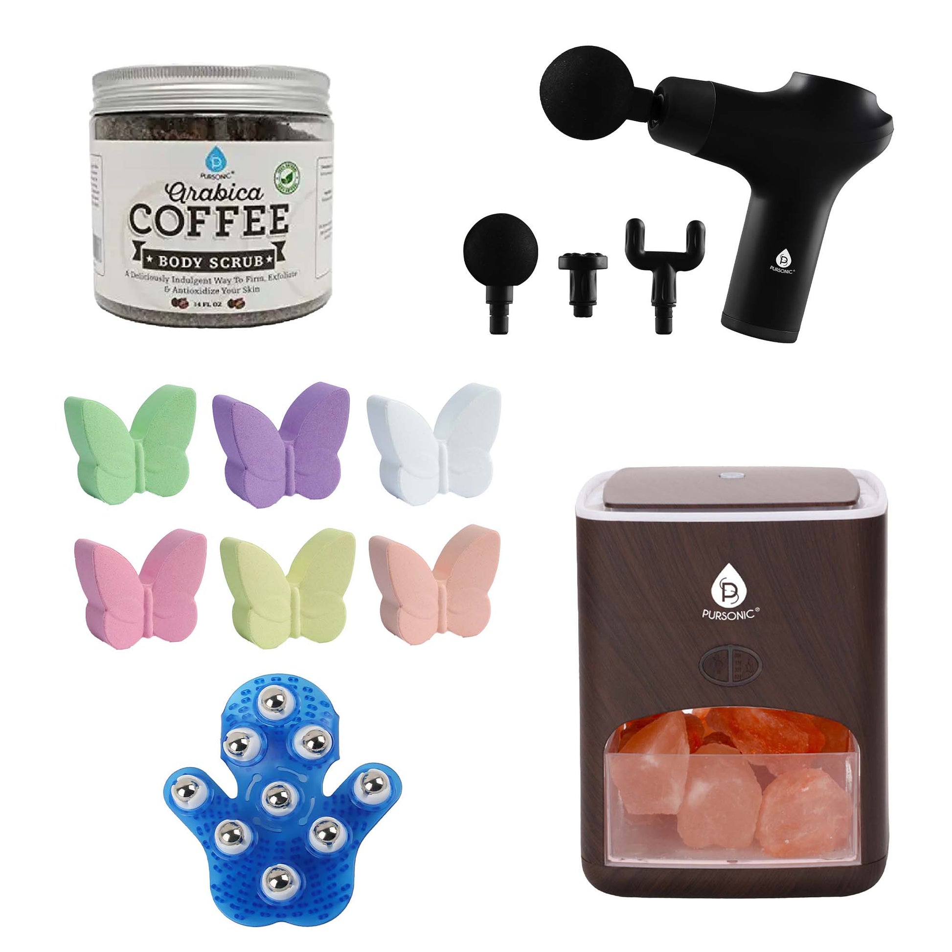 Pursonic At-Home Spa Essentials: Coffee Scrub, Himalayan Salt Lamp Diffuser, Massage Gun, Bath Bombs, & More-0